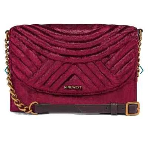 NWT Nine West Astoria Crossbody Wallet Purse Clutch Bag Chain Velvet Garnet - Picture 1 of 9