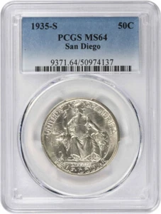 San Diego Commemorative Silver Half Dollar 1935-S MS64 PCGS - Picture 1 of 2