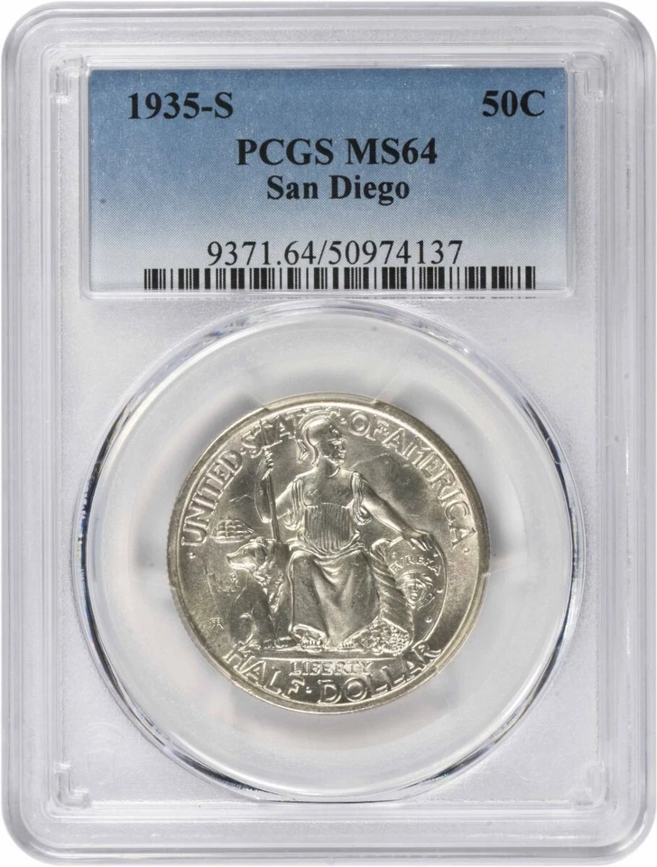 San Diego Commemorative Silver Half Dollar 1935-S MS64 PCGS - Image 1 of 2