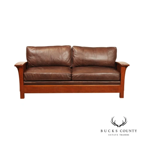 Stickley Mission Collection Orchard Street Oak and Leather Sofa Cover