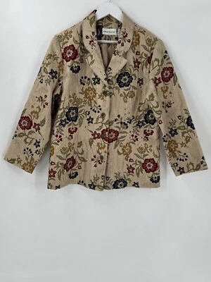 Alfred Dunner Womens Jacket 14 Large Beige Floral Embroidered Blazer Buttoned - Image 1 of 4