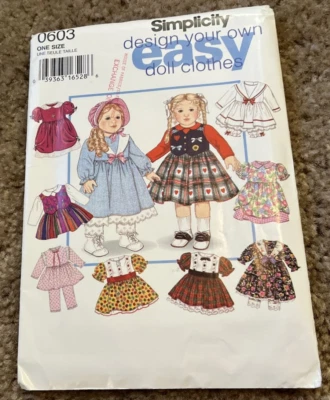 Simplicity Easy 18" Doll Clothes Pattern One Size 0603 Uncut Dress Pantaloons - Image 1 of 3