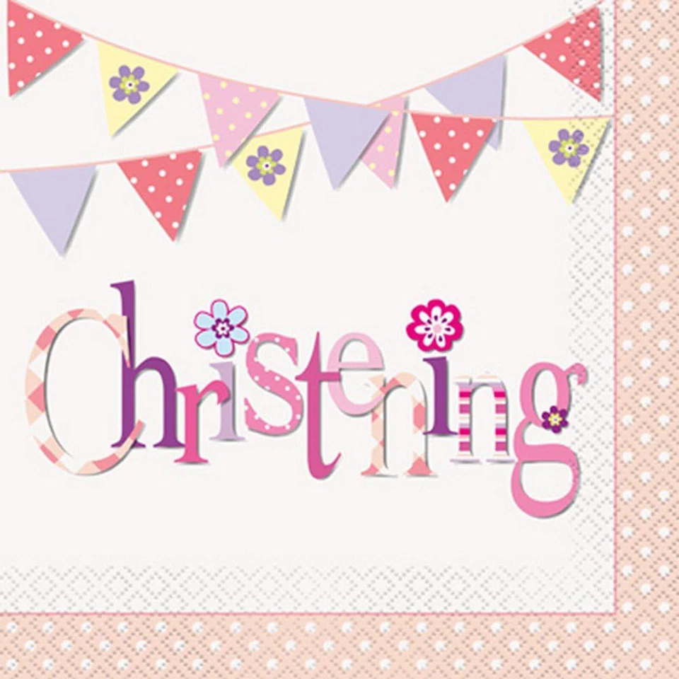 Pink Christening Party Napkins Girls Christening Pretty Pink Paper Serviettes 16 - Image 1 of 1