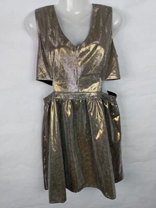 Forever 21 Women Dress Gold Black Size L cutout Mini Party Holiday Dress - Picture 1 of 9