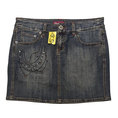 Minifalda vaquera de colección Z Cavaricci para mujer 12 diamantes de imitación corona gráfica tiro bajo nueva con etiquetas Foto 1 de 4