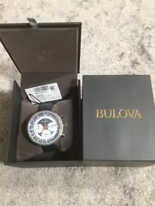 Bulova Men's Archive Series Quartz Chronograph Blue Leather Watch 46 MM 96A283 - Picture 1 of 5