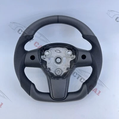 Volante de fibra de carbono mate personalizado para Tesla modelo 3/Y 2017-2022 con moldura Foto 1 de 4