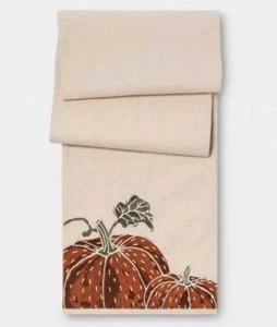 Threshold Printed Placed Pumpkin Table Runner ~ 72" x 14" ~ Embroidered Natural  - Picture 1 of 2
