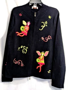 VTG Talbots Cardigan Zipper Women Cotton Angels Christmas Beads Embellish sz. XL - Picture 1 of 12