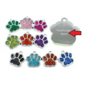 Personalised Engraved Logo Glitter Paw Tag Dog Cat Pet ID Tags Reflective - Picture 1 of 1