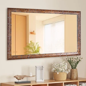 Wood Wall Mirror for Bathroom,Rectangle Rustic Brown 24 X 36 Inch Hanging Vanity - Picture 1 of 7