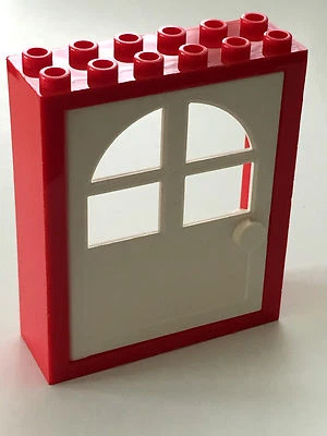 *USADO* LEGO QUADRO DE PORTA ESTILO LIVRE VERMELHO 2x6x6 com porta BRANCA *2 PORTAS* - Imagem 1 de 2