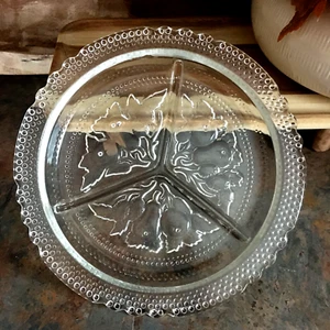Vintage Relish Dish Crystal Elegant Depression Glass 3 Section Tray Hobnail Edge - Picture 1 of 5