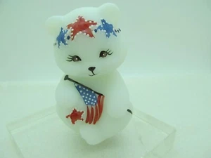 FENTON PATRIOTIC SITTING BEAR, JULY4, SERIES 4, HAND PAINTED by D. BARBOUR (B) - Picture 1 of 11