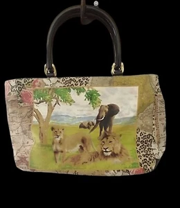 Vtg Safari Beaded Tote Satchel Multicolor Tapestry Canvas Bag St Johns Bay NOS - Picture 1 of 11