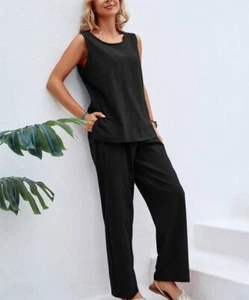 La Mode Black Tank & Lounge Pants Size-XXL - Picture 1 of 1