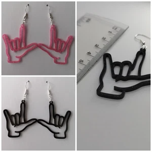 Rock And Roll Sign Resin Earrings Silver plated hooks - Picture 1 of 3