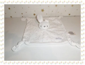 Doudou Semi Plat Carré  Lapin Blanc Gris Etoiles Bisous  Absorba - Picture 1 of 4