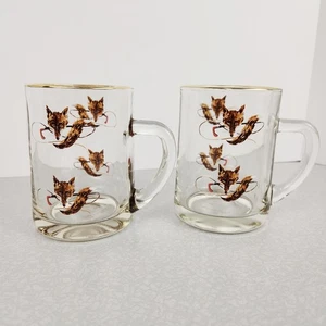 Fox Hunt Clear Glass Mug Stein Gold Rim 14 oz Set of 2 Heavy Bottom Glasses Beer - Picture 1 of 9