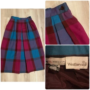 Vintage Weathervane Wolle kariert Midirock Größe 8 plissierte Taschen hergestellt in den USA - Bild 1 von 9