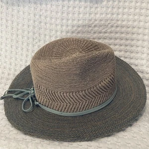 Women’s Kooringal Woven Australian Sun Hat Tan And Teal Adjustable Leather Trim - Picture 1 of 5