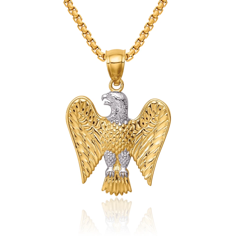 Collar de águila de oro macizo de dos tonos de 14K Foto 1 de 1