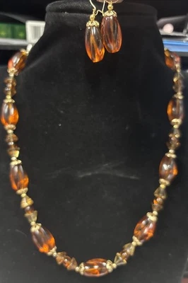 ювелирный набор ожерелье серьги бисер янтарь цвет пластик 18» - Изображение 1 из 4