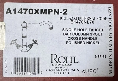 Rohl A1470XMPN-2 Acqui Single Hole Bar / Prep Faucet - Polished Nickel - Image 1 of 2