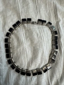 Vintage Sterling Silver Black Onyx Square Link Necklace Signed Mexico 16 1/2” - Bild 1 von 7