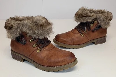 Botas de inverno femininas MUK LUK Verna tamanho 10 couro sintético marrom com cadarço - Imagem 1 de 4