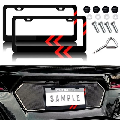 2pcs Metal For Dodge Accessories Red Car SUVs License Plate Frame Black Covers - Image 1 of 4