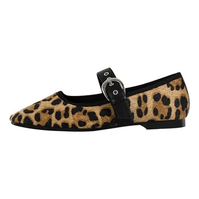 Zapatos informales con hebilla y correa plana de leopardo punta puntiaguda para mujer US13 Foto 1 de 2