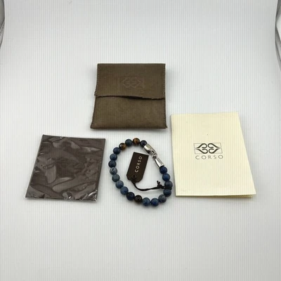 CORSO 男式串珠手链蓝色宝石 GAYA 银色扣正品 — 第 1/4 张图片