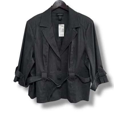 NUEVO CON ETIQUETAS $60 Abrigo de traje para mujer Lane Bryant gris con cinturón talla 26/28W Foto 1 de 4
