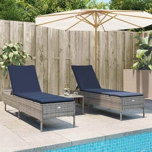 Sun Lounger Set with Cushion Outdoor Chaise Lounge 3 Piece Poly Rattan vidaXL - Picture 1 of 39