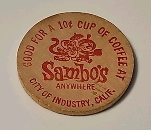 Vintage Sambo's Restaurant Wooden Dime Good For A 10 Cent Cup of Coffee - Picture 1 of 2