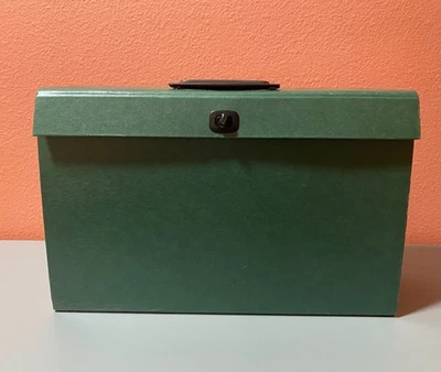 Portable Expanding File Box Paper File Accordion Green Vintage - Image 1 of 4