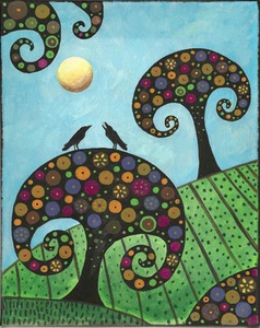8x10 IMPRESIÓN DE PINTURA ÁRBOL CUERVO CUERVO LUNA RYTA ARTE POPULAR ABSTRACTO flor jardín - Imagen 1 de 1