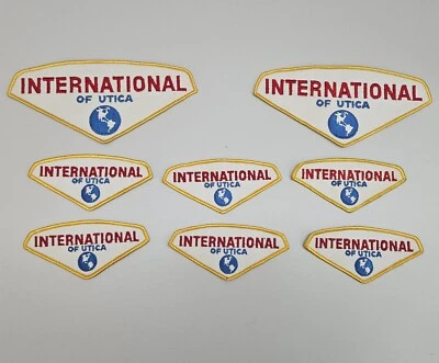 8 International Of Utica Patch Vintage Sew On Globe Logo 6 - 2.5x5, 2 - 8.5x3.75 - Image 1 of 4
