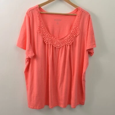女式衬衫 T 恤女式 1X 22/24 蕾丝短袖棉质 — 第 1/4 张图片