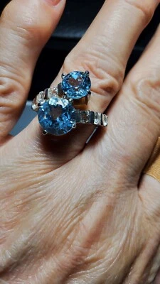 Anel de prata esterlina 925 7,90 ctw topázio azul e branco genuíno feito em tamanho 8,5 - Imagem 1 de 4