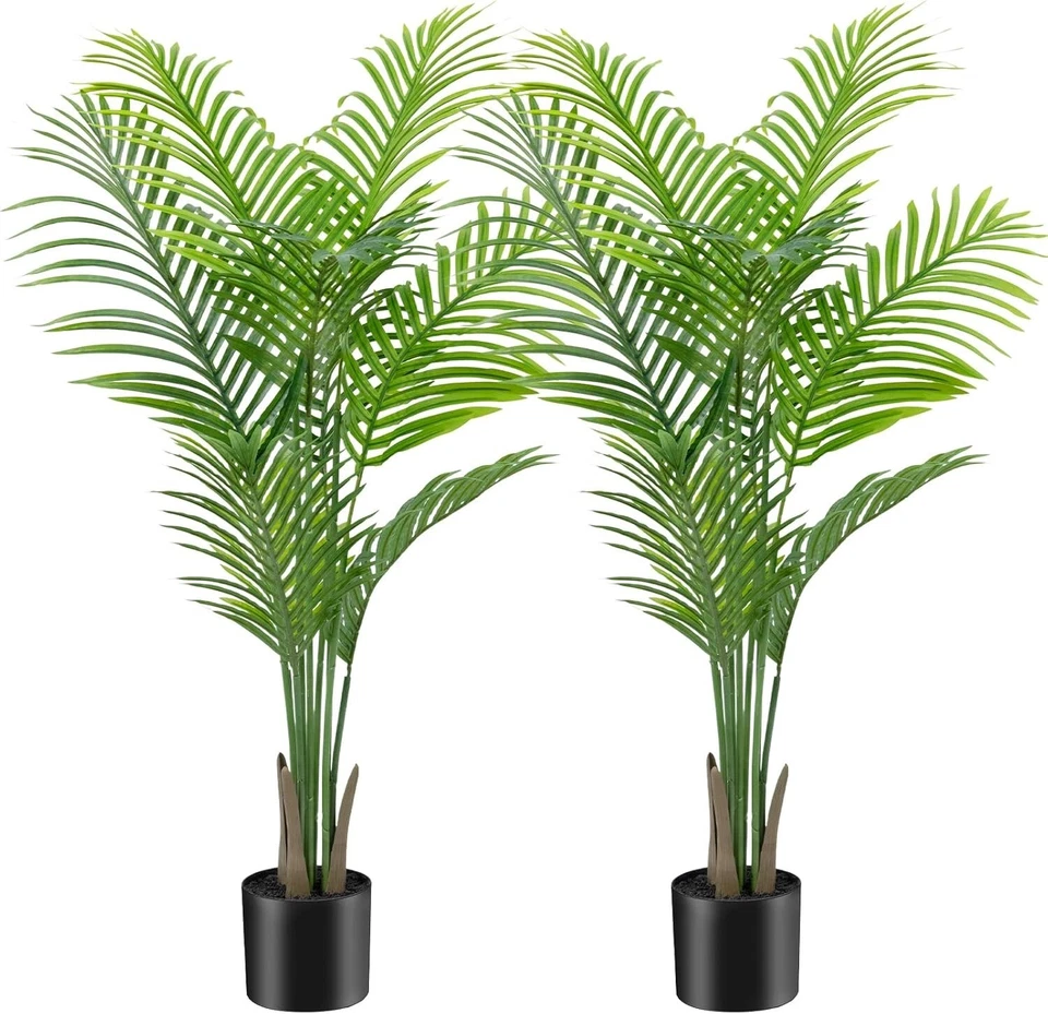 2-Pack Artificial Areca Palm Plant Tree Home Decor Realistic Green Silk - Image 1 of 4