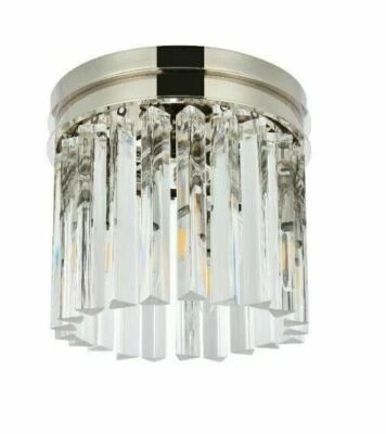 Flush Mount 3 Light Fixture Polished Nickel Ceiling Crystal Chandelier 12" - Image 1 of 4