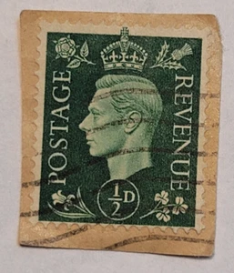 Postage Revenue ~ King George VI ~ Green 1/2D Stamp ~ Posted/Used ~ c.1940's - Bild 1 von 6