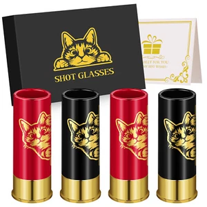 12 GA Shotgun Cat Shot Glass Set of 2/4 Shot Glasses+Gift Box Blessing Cards - Picture 1 of 18