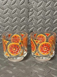 Vintage Drinking Glasses 70’s Summer Orange Yellow Groovy Hippy Set Of 2 #3 - Picture 1 of 9