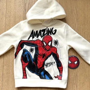5T Toddler Boys Marvel's Spider-Man Fleece Hoodie Cream NWT Warm & Cozy! - Picture 1 of 4