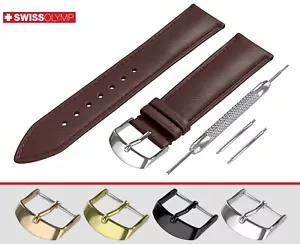 Per HAMILTON Cinturino Orologio Piatto Marrone Scuro Vera Pelle per Chiusura Fibbia - Foto 1 di 12