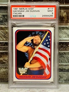 1991 Merlin WWF #117 HACKSAW JIM DUGGAN Italian PSA 9 Mint - Picture 1 of 2