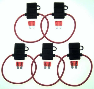 5Pack 14Gauge Inline ATC Fuse Holder+10AMP Fuse With Cover New Car Truck Install - Picture 1 of 3